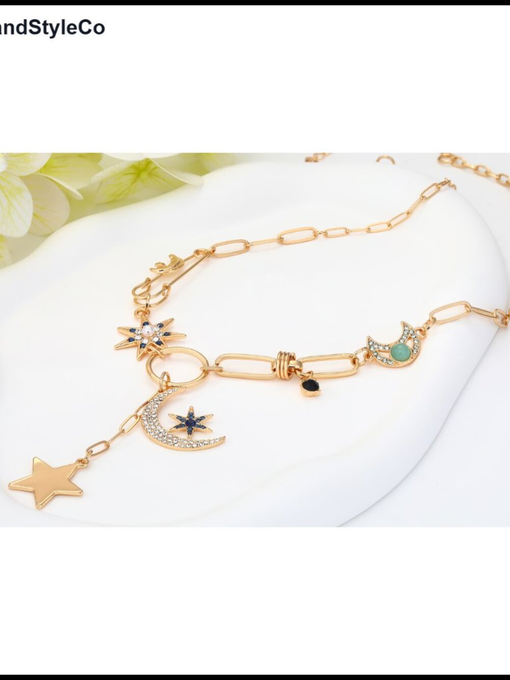 Gold Charm Necklace Evil Eye Coin Star Pendant - Picture 6 of 6